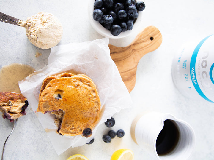 Lemon Blueberry Vanilla Protein Pancake Recipe: Gluten Free, Vegan, Low Sugar, High Protein