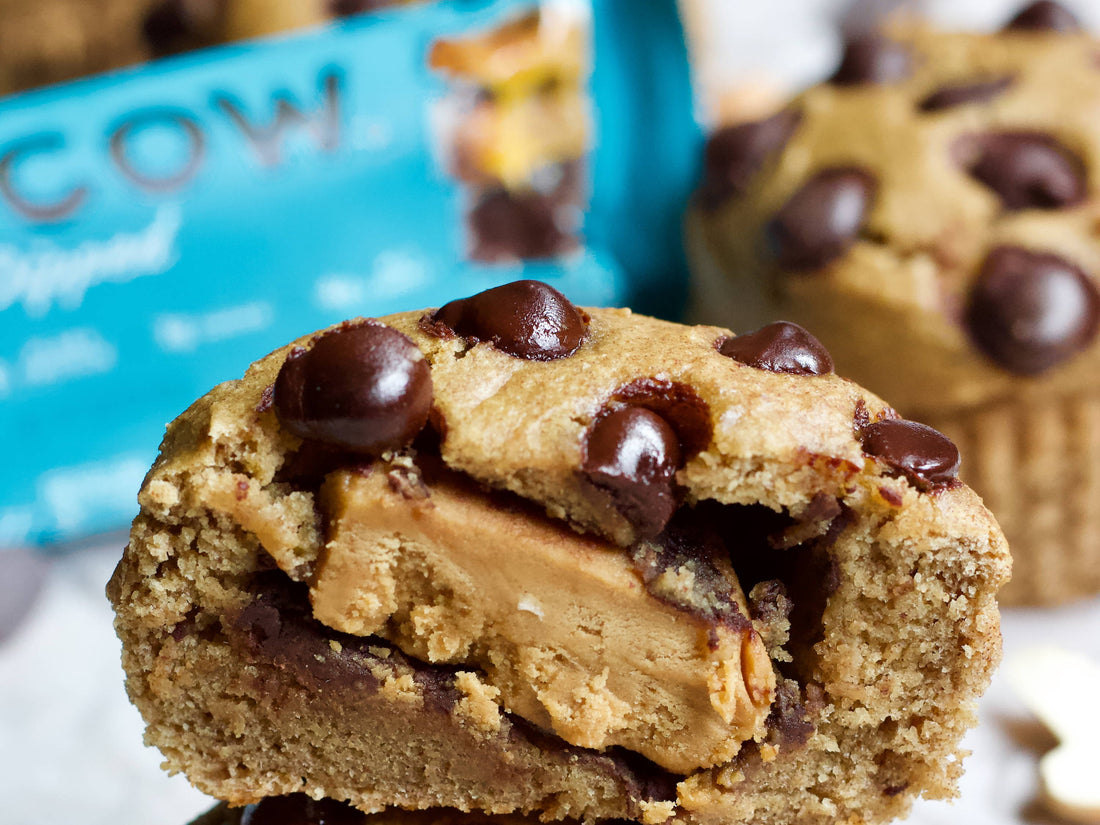 Chocolate Chip Salted Caramel Stuffed Muffins