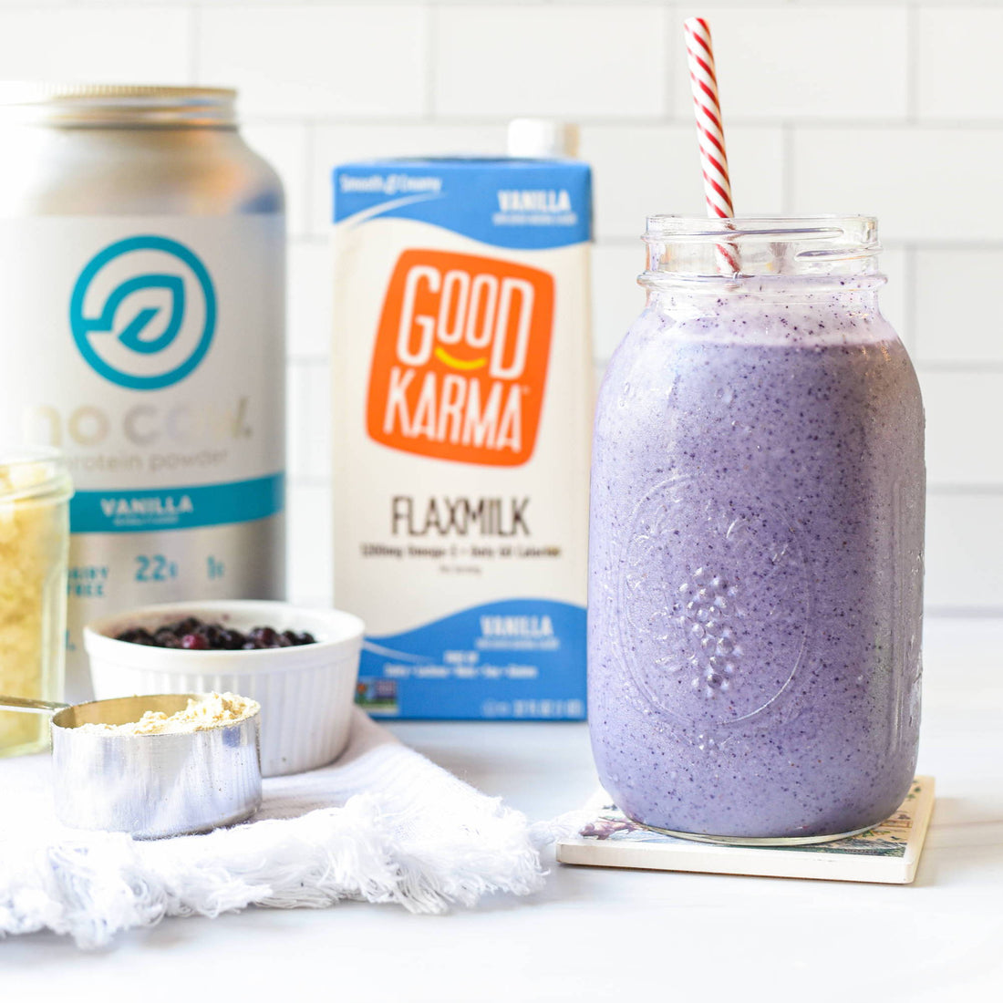 Blueberry Cauliflower Protein Smoothie: Dairy Free, Plant Based, High Protein