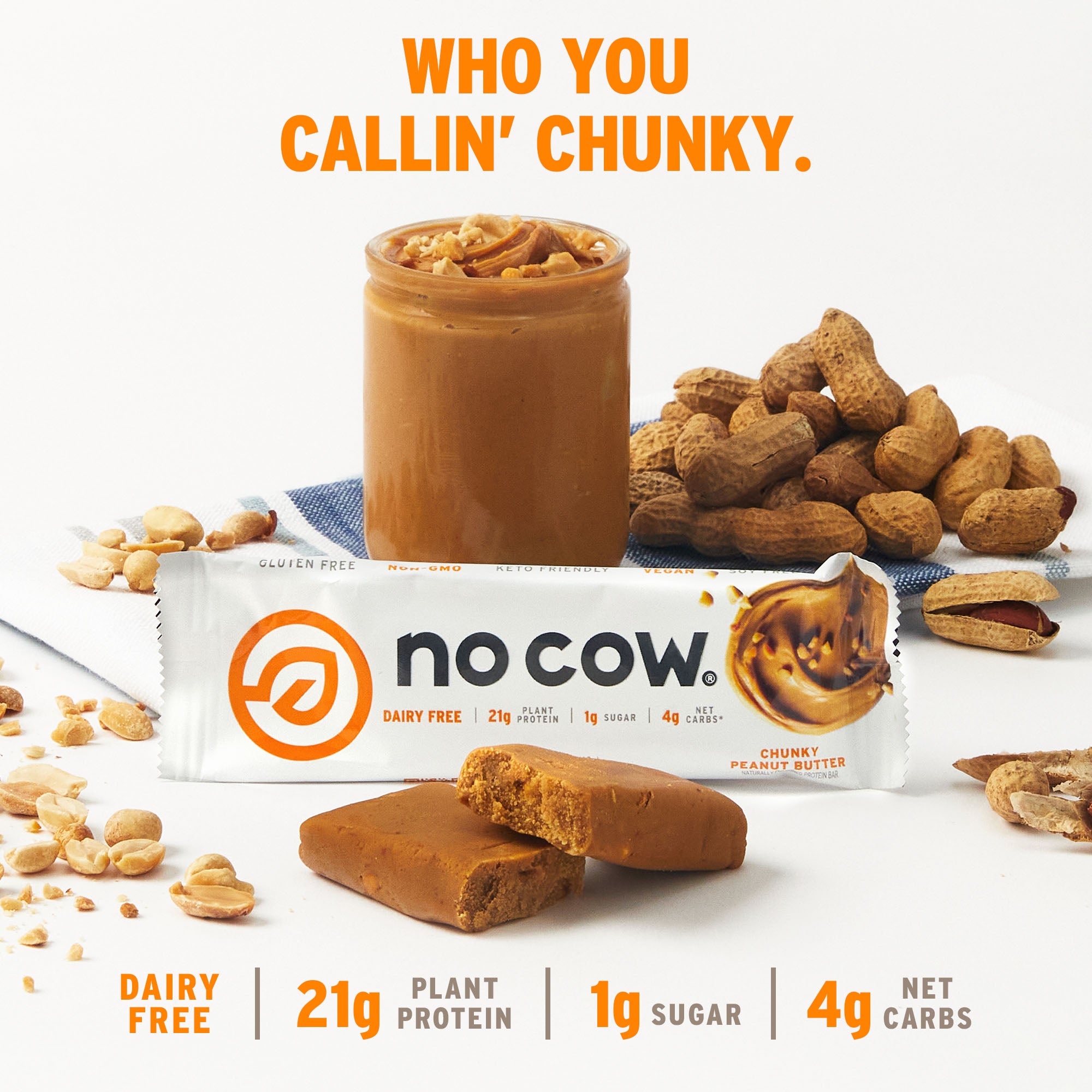 No Cow Vegan Protein Bars Chunky Peanut Butter