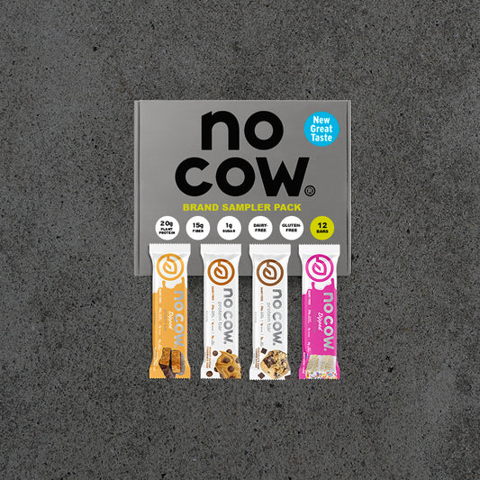 no cow brand sampler pack on a gray background